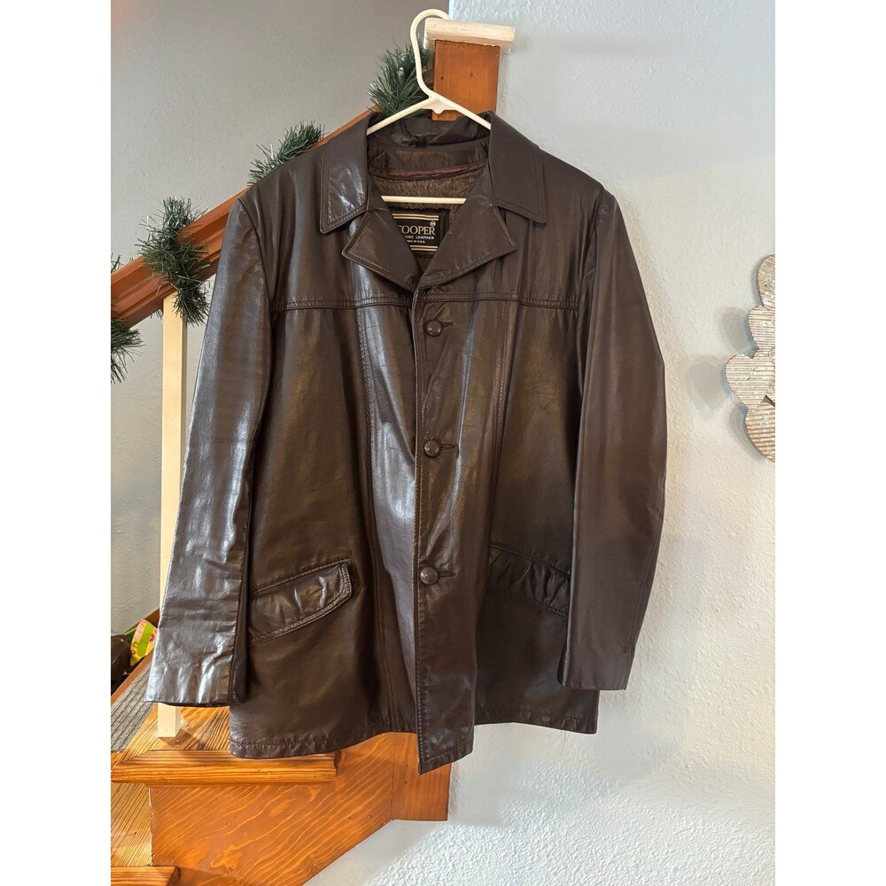 Vintage Cooper Leather Jacket Coat Size Men 44 w Zip Out Liner